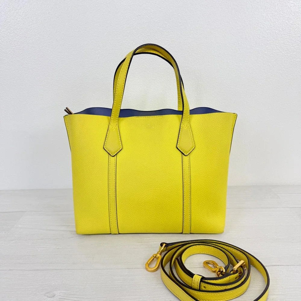 Tory Burch Perry Small Tote Womens Yellow Pebbled Leather Crossbody Bag